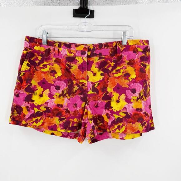 Ann Taylor LOFT Pink Floral Cotton Zip Fly Flat Front Casual Short Size 14 - Picture 1 of 12